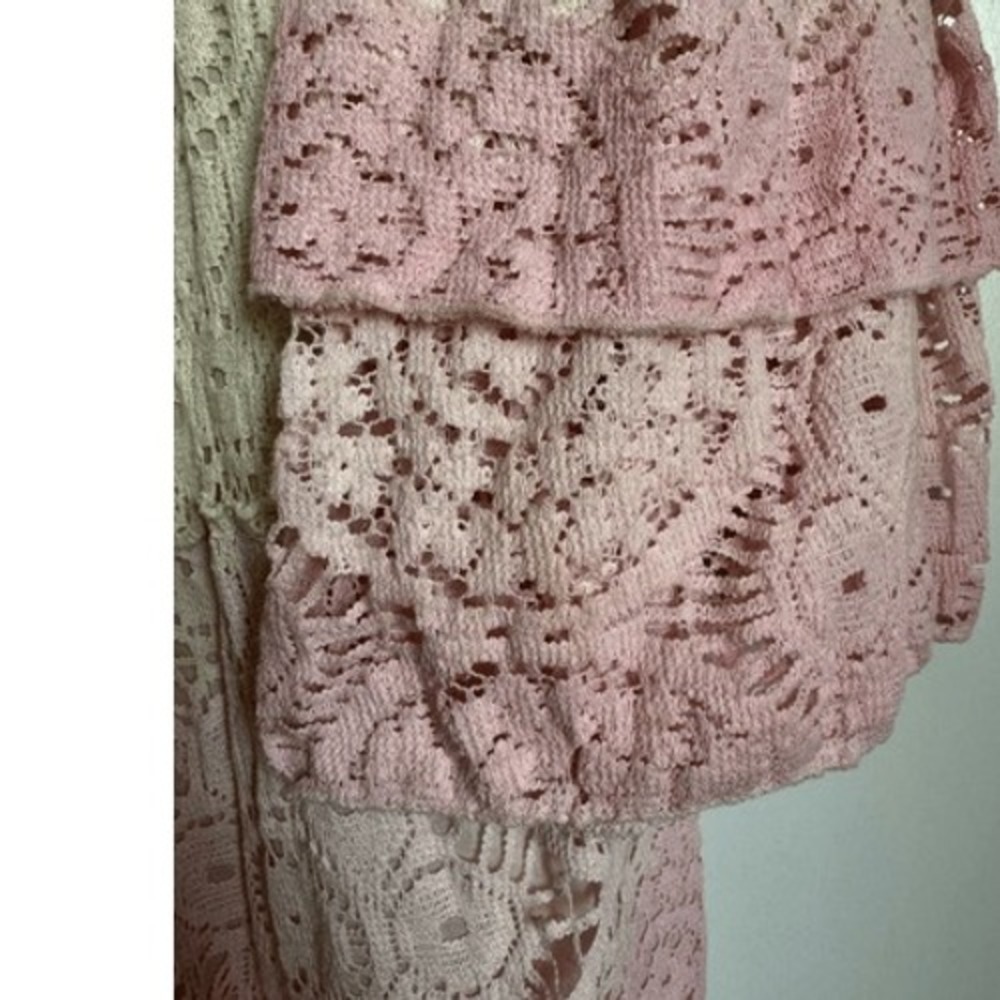 Venus Womens Long Crochet Embroidered Pink White Floral Ombre Maxi Dress sz M - Picture 11 of 13